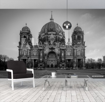 Picture of The Berlin Cathedral on the Museuminsel in Berlin Germany on a morning in February black and white